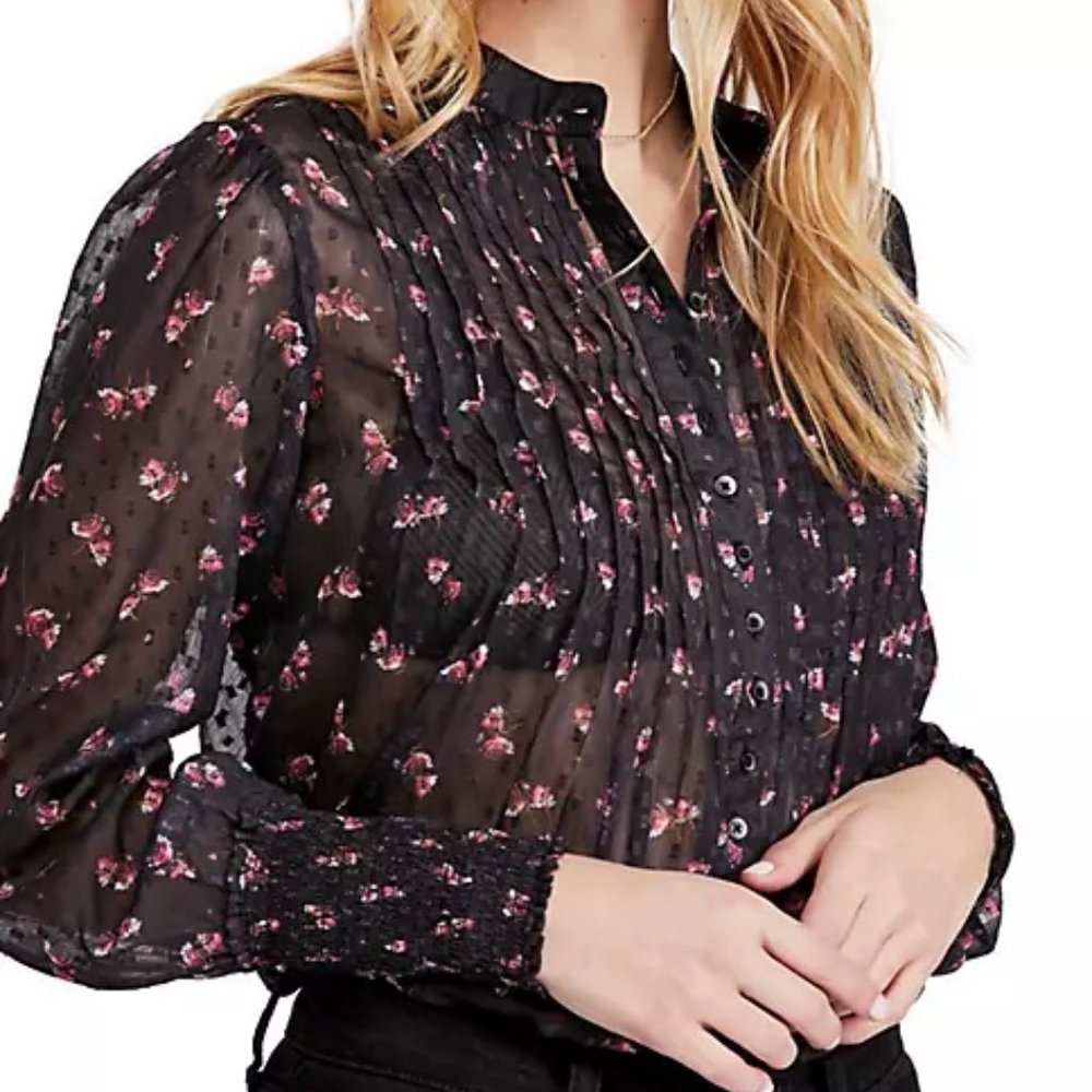 Free People Flowers in December Blouse in Black